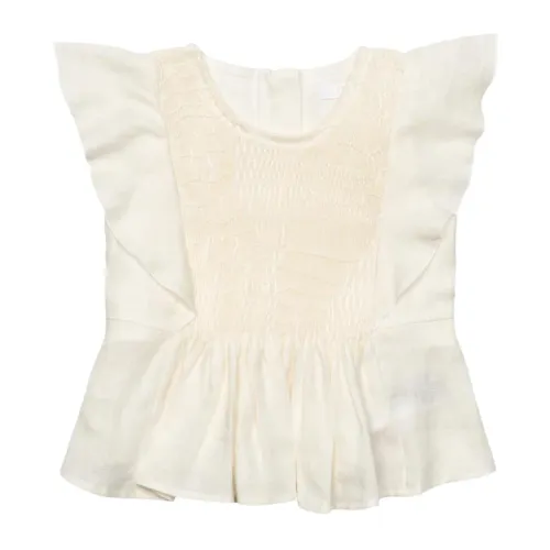 Chloé , Cream Short Sleeve Shirt with Artistic Design ,Beige female, Sizes: