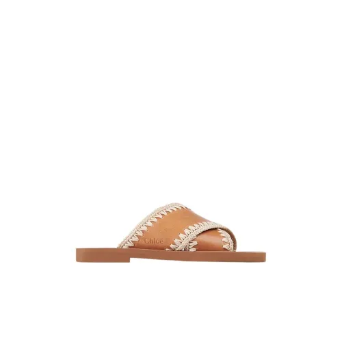 Chloé , Crochet Stitched Leather Sliders ,Brown female, Sizes: