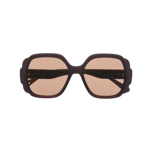 Chloé , Earth Brown Square-Frame Sunglasses ,Brown female, Sizes: 55 MM, ONE