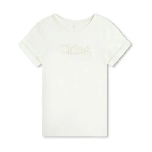 Chloé , Kids Embroidered Logo T-shirts ,White female, Sizes: