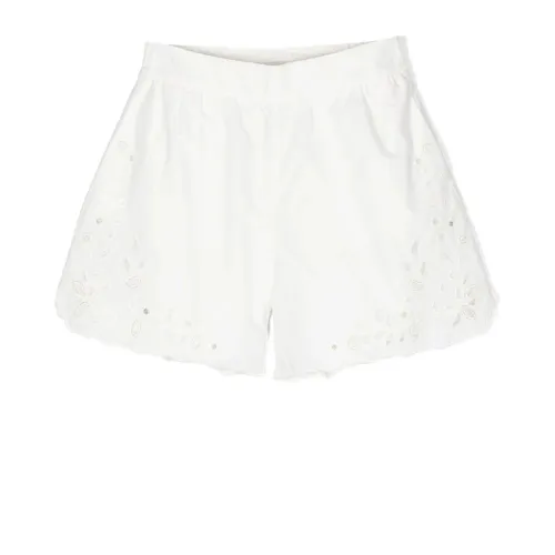 Chloé , Kids White Cotton Shorts with English Lace ,White female, Sizes: