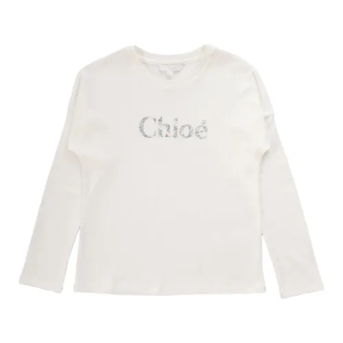 Chloé , Long Sleeve T-Shirt - Regular Fit - 100% Cotton ,White female, Sizes:
