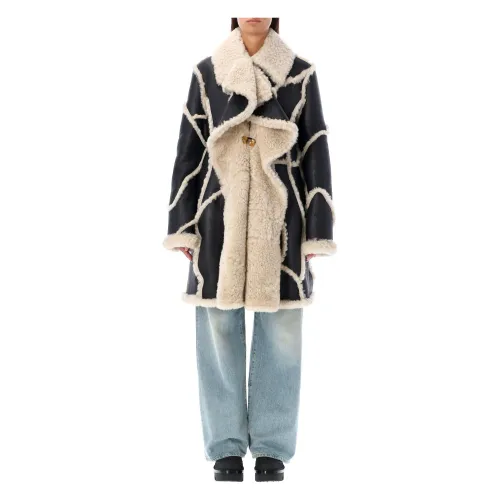 Chloé , Patchwork Shearling Coat ,Black female, Sizes:
