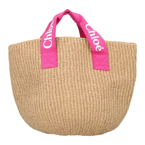 Chloé , Raffia Effect Bucket Bag Beige/Pink ,Beige female, Sizes: ONE SIZE