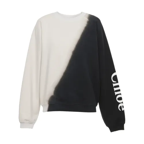 Chloé , Trendy Black Sweater with Oversized Logo Print ,Black female, Sizes: