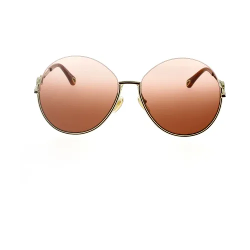Chloé , Trendy Oversized Round Sunglasses with Enamel Finish and Inverted Gradient Lenses ,Yellow female, Sizes: