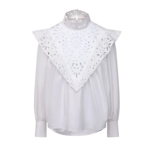 Chloé , White Lace Blouse with High Neck and Long Sleeves ,White female, Sizes: