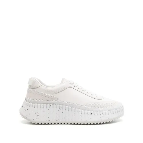 Chloé , White Low-Top Leather Sneakers ,White female, Sizes: