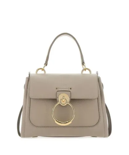 Chloé Womens Pebble Structure Leather Handbag with Ring Details - Grey - One Size