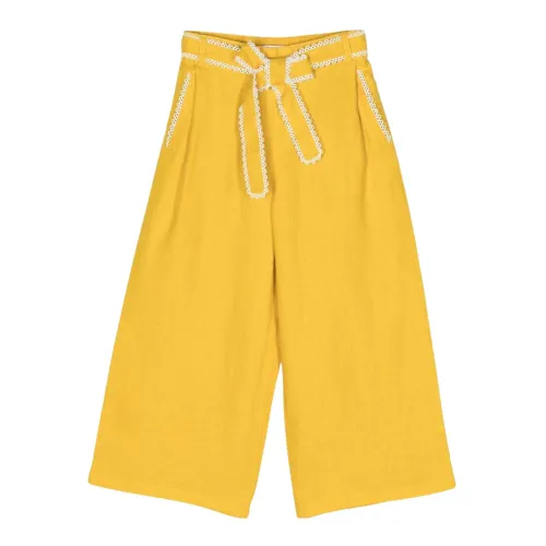 Chloé , Yellow Linen Trousers with Bow Detail ,Yellow female, Sizes: