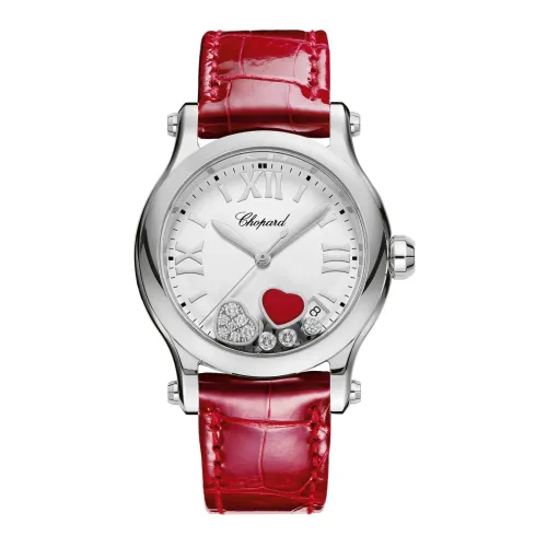 Chopard , Happy Hearts Quartz Watch with Floating Diamonds and Red Stone ,White female, Sizes: ONE SIZE