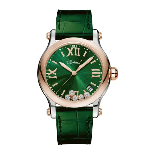 Chopard , Happy Sport Quartz Watch with Green Dial and Floating Diamonds ,Green female, Sizes: ONE SIZE