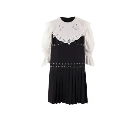Chopova Lowena , Black and White Cotton Dress with Lace Details ,Black female, Sizes: