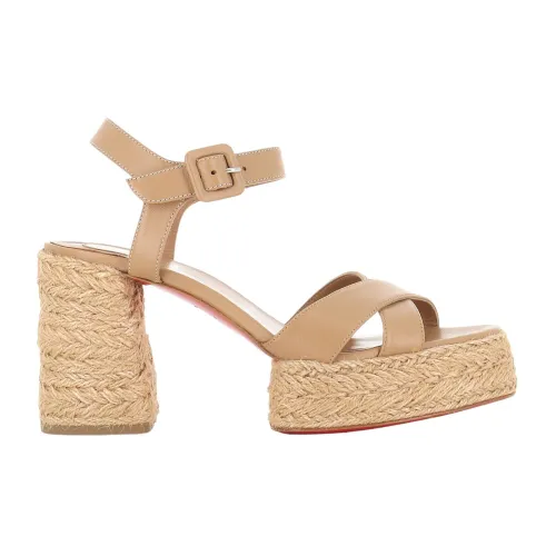 Christian Louboutin , Beige Leather Strappy Sandals ,Beige female, Sizes: