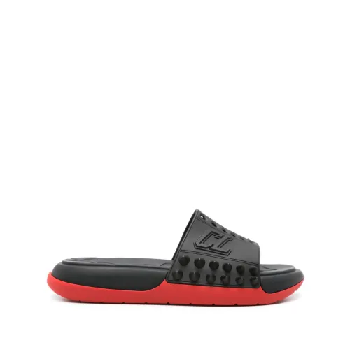 Christian Louboutin , Black Flat Slide Sandals ,Black male, Sizes: