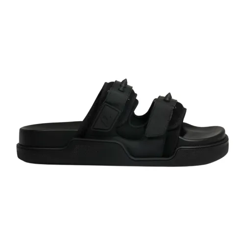 Christian Louboutin , Daddy Pool Sandals - Modern Gommato Leather and Neoprene Flat Sandals ,Black male, Sizes: