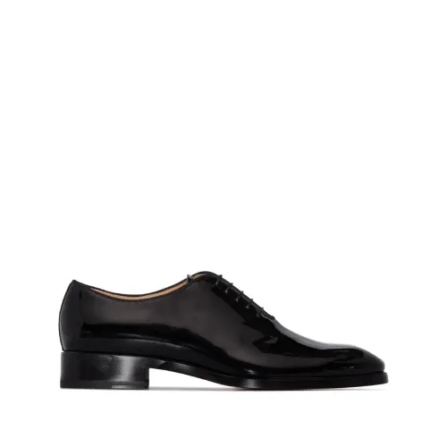 Christian Louboutin , Flat Black Shoes - Corteo Flat Francesina Liscia Smoking F.Do Cuoio ,Black male, Sizes: