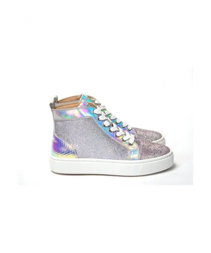 Christian Louboutin WoMens Ab/Silver Super Lou Strass Fla Sneakers Leather