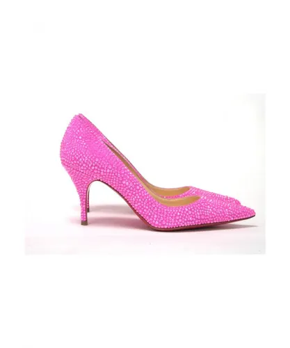 Christian Louboutin WoMens Hot Pink Embellished High Heels Pumps Leather