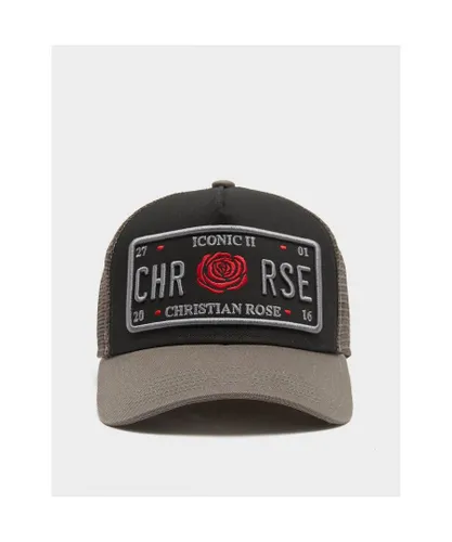 Christian Rose Mens Accessories Iconic 2 Trucker Baseball Cap in Black Grey Cotton - One