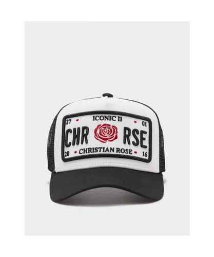 Christian Rose Mens Accessories Iconic 2 Trucker Baseball Cap in White Black Cotton - One