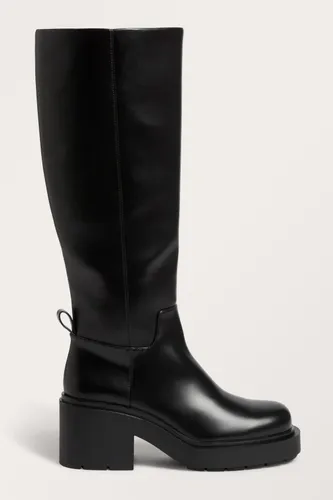 Chunky heeled faux leather knee-high boots - Black