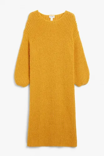 Chunky knit long sleeve midi dress - Yellow