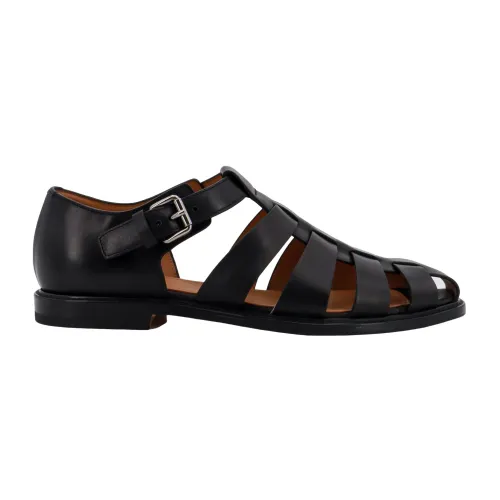 Church's , Black Leather Sandals with Ankle Strap ,Black male, Sizes: