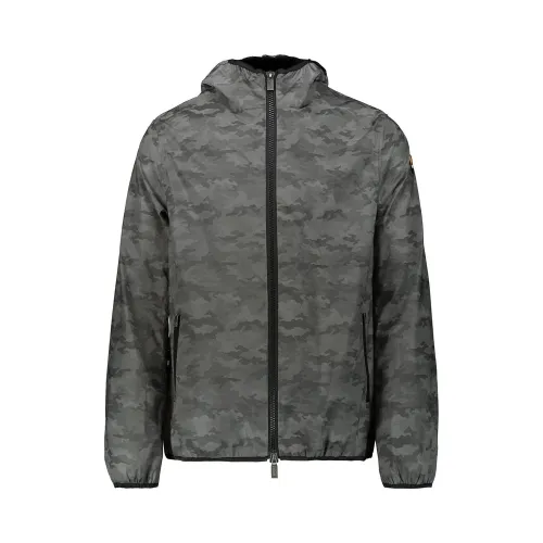 Ciesse Piumini , Long Sleeve Windproof Jacket with Hood and Camouflage Pattern ,Gray male, Sizes: