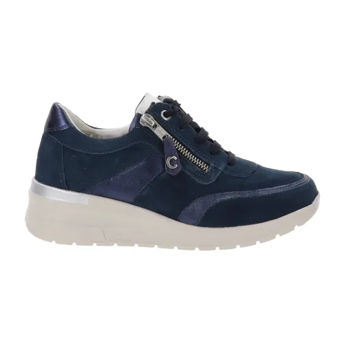 Cinzia Soft , Leather Sneakers with Lace and Zip Closure ,Blue female, Sizes: