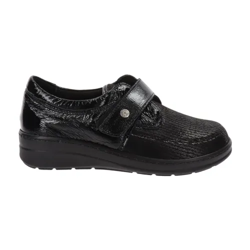 Cinzia Soft , Leather Sneakers with Velcro Closure ,Black female, Sizes: