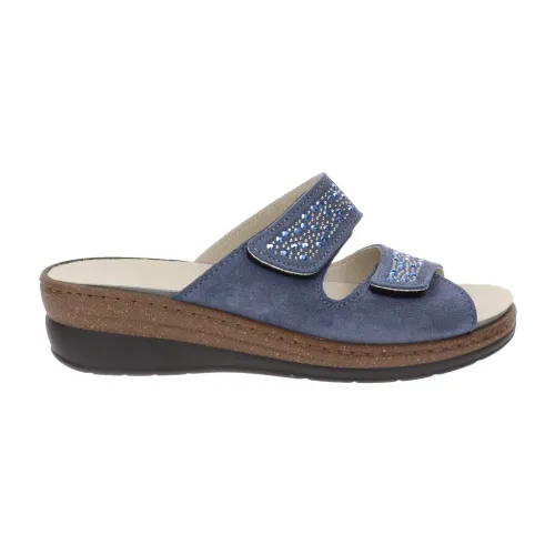 Cinzia Soft , Leather Womens Sandals with Velcro Closure ,Blue female, Sizes: