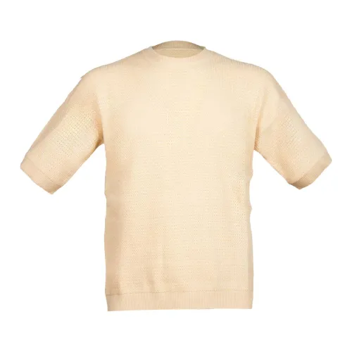 Circolo 1901 , Beige Cotton Pointelle Sweater Ribbed Hem ,Beige male, Sizes: