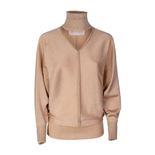 Circus Hotel , Wo Sweater with High Neck and Front Opening ,Beige female, Sizes: