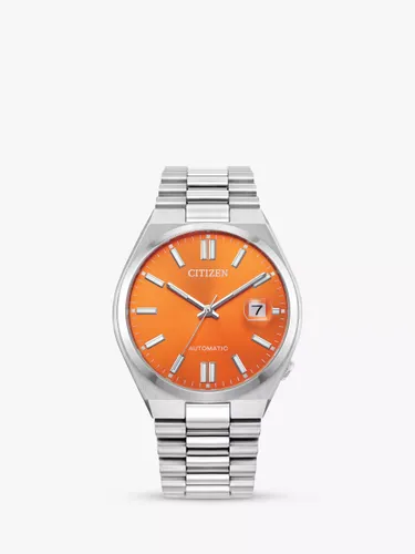 Citizen TSUYOSA Unisex Automatic Sunray Dial Bracelet Strap Watch - Silver/Orange - Male