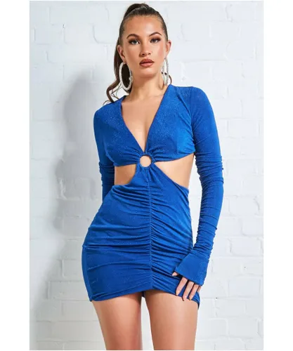 City Goddess Womens Cut Out Long Sleeve Bodycon Mini - Blue