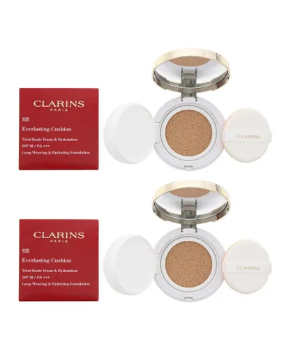 Clarins Womens Everlasting Cushion Long-wearing Hydrating Foundation 13ml 105 Nude x 2 - NA - One Size