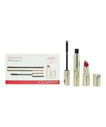 Clarins Womens Glam Attitude Gift Set - Mascara Super Volume 01 Intense Black 8ml + Mini Joli Rouge Velvet 742 Lipstick 1.5g - One Size