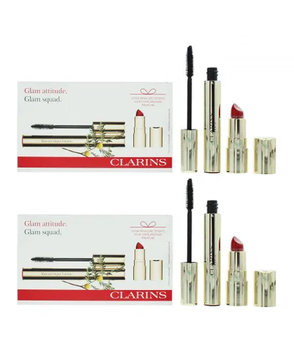 Clarins Womens Glam Squad Gift Set - Mascara 8ml + Joli Rouge Velvet Lipstick 1.5g x 2 - One Size