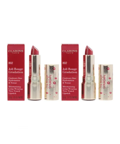 Clarins Womens Joli Rouge Gradation Long-Wearing Two-Toned Lipstick 802 Red 3.5g x 2 - One Size