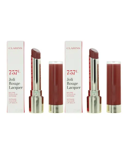Clarins Womens Joli Rouge Lacquer Intense Colour Lip Balm 3g - 757L Nude Brick X 2 - NA - One Size