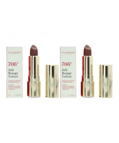 Clarins Womens Joli Rouge Velvet Matte & Moisturizing Lipstick 3.5g - 706V Fig x 2 - NA - One Size