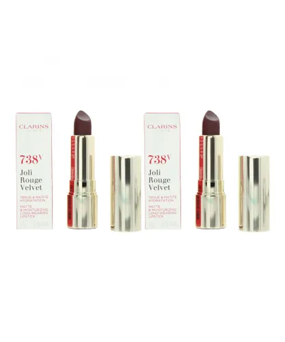 Clarins Womens Joli Rouge Velvet Matte & Moisturizing Lipstick 3.5g - 738V Royal Plum x 2 - NA - One Size