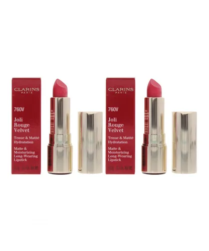 Clarins Womens Joli Rouge Velvet Matte & Moisturizing Lipstick 3.5g - 760V Pink Cranberry x 2 - One Size