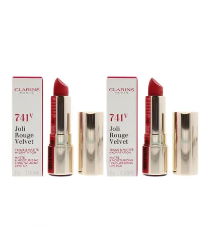 Clarins Womens Joli Rouge Velvet Matte & Moisturizing Lipstick 741V Red Orange 3.5g X 2 - One Size