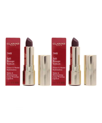 Clarins Womens Joli Rouge Velvet Matte & Moisturizing Lipstick 744V Plum 3.5g X 2 - One Size