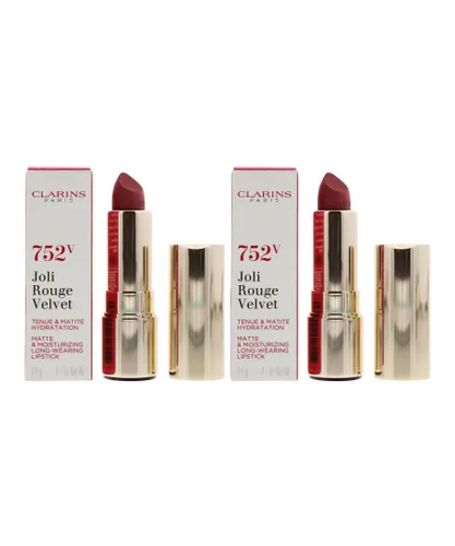 Clarins Womens Joli Rouge Velvet Matte & Moisturizing Lipstick 752V Rosewood 3.5g X 2 - NA - One Size