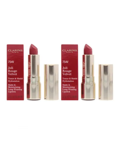 Clarins Womens Joli Rouge Velvet Matte & Moisturizing Lipstick 754V Deep Red 3.5g X 2 - One Size