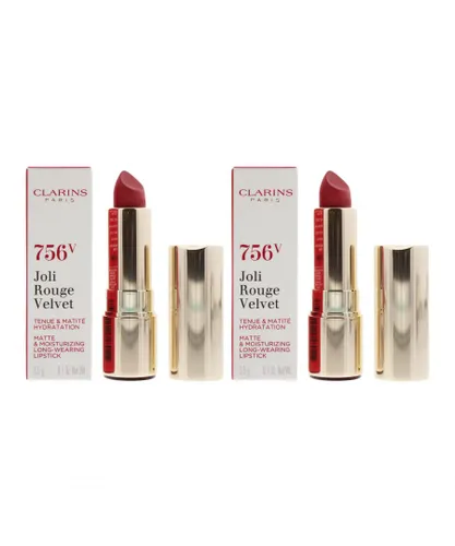 Clarins Womens Joli Rouge Velvet Matte & Moisturizing Long Wearing Lipstick 756V Guava 3.5g x 2 - NA - One Size