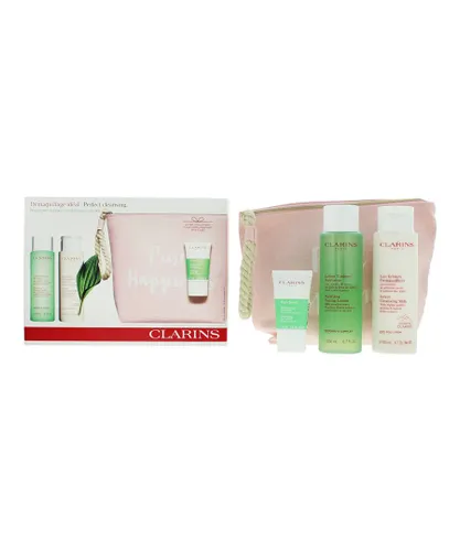 Clarins Womens Perfect Cleansing Combination to Oily Skin Gift Set - Milk 200ml, Toning Lotion Pure Scrub 15ml + Pouch - NA - One Size